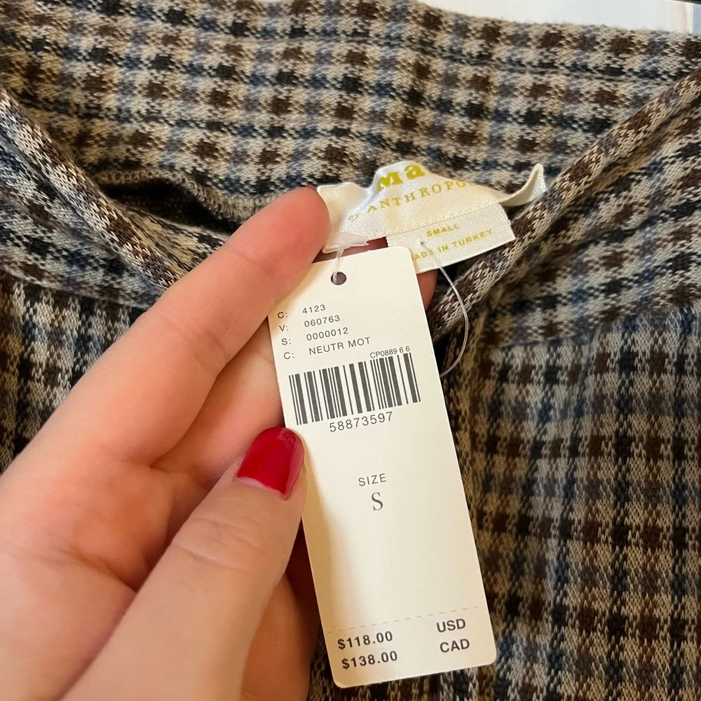 NWT Anthropologie Maeve Bettie Joggers in Brown Plaid, Size S - Picture 5 of 5